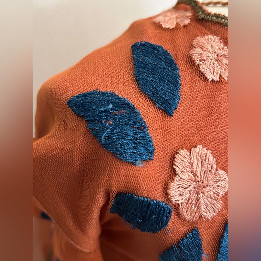 FREE PEOPLE HEARTS ARE WILD MINI EMBROIDERED DRESS RUST SMALL BOHO FESTIVAL - Picture 8 of 14